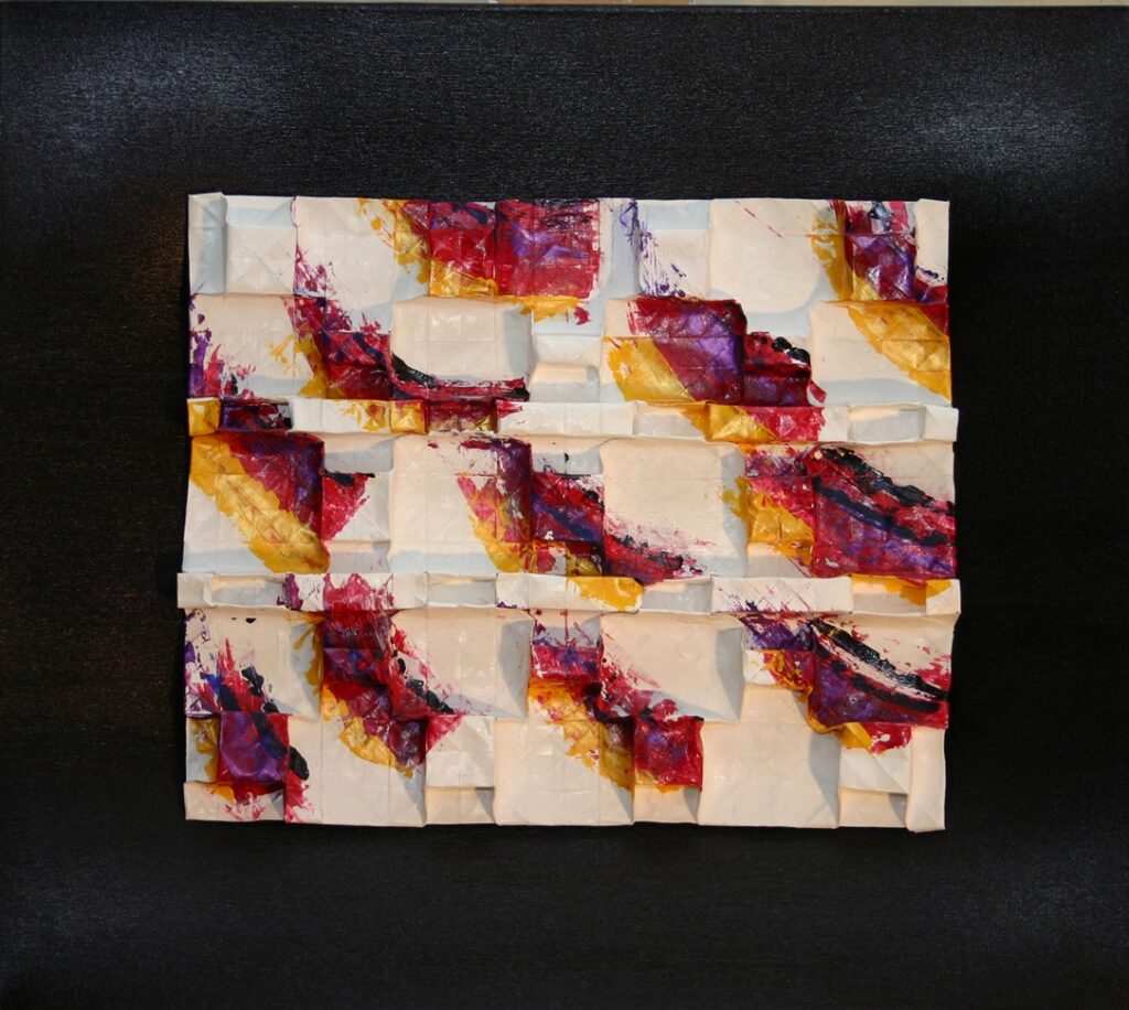 Acrylic paint, paper, aluminium foil 66.3 x 58.5 cm